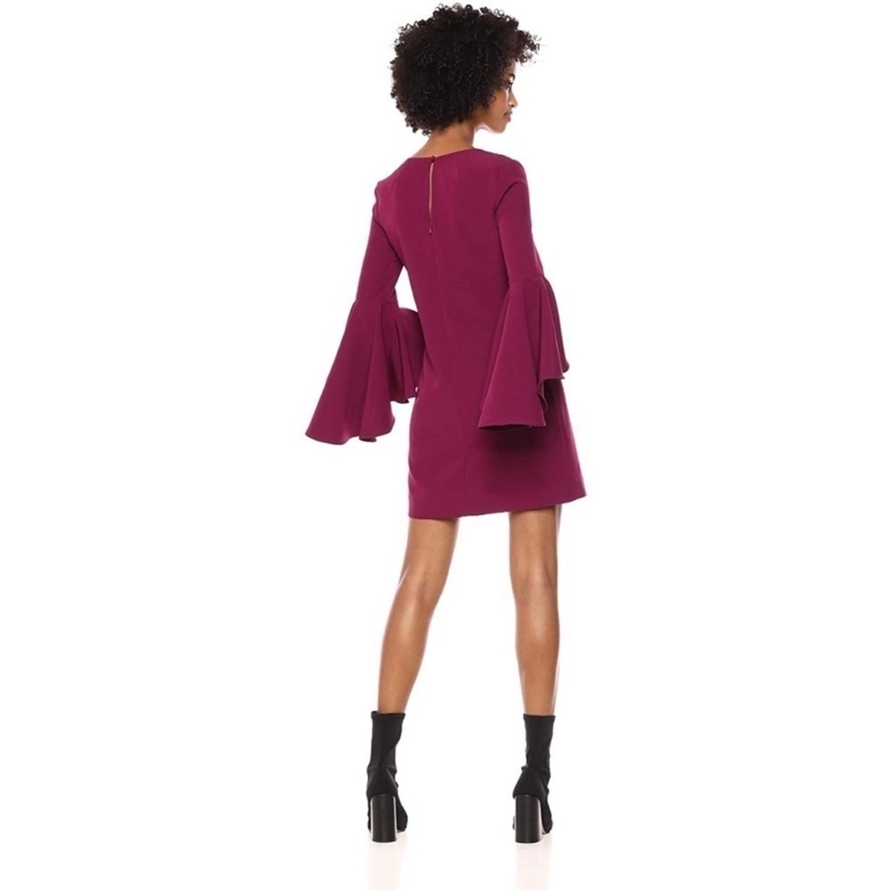 MILLY Silk Dress Ruffle Bell Sleeve Shift Dress Size 4 Plum Purple Mini Cocktail - Picture 2 of 10